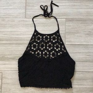 💋Black crop top. Elastic back!
